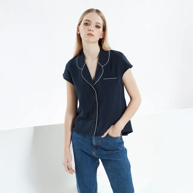 【ICHE 衣哲】Cop.Copine 法國原裝進口短袖西裝領造型上衣外套