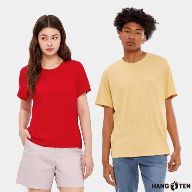 【Hang Ten】男女裝-經典100%純棉素面腳丫短袖T恤(多色選)