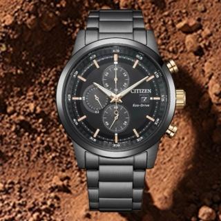 【CITIZEN 星辰】Chronograph系列 光動能三眼計時腕錶/黑43mm(CA0746-85E)