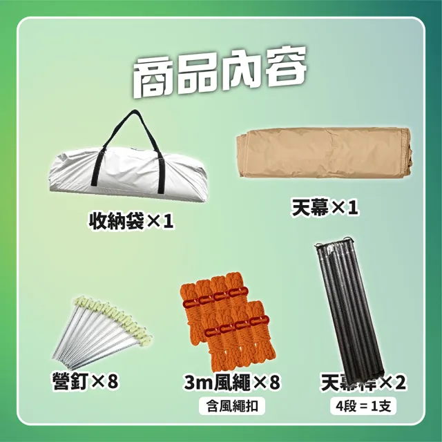 【TAS CAMP】碟型八角露營天幕(蝶型八角天幕 車邊天幕 延伸天幕 牛津布 加厚黑膠 全遮陽天幕 露營)