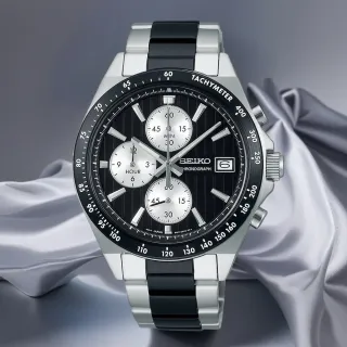 【SEIKO 精工】直條紋三眼計時手錶-41mm 男錶 父親節禮物(SBTR043J/8T67-00Y0D)