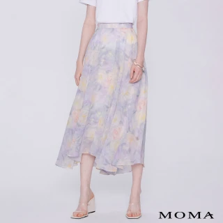 【MOMA】夢幻國度炫彩雪紡不規則裙襬長圓裙(藍底花布)