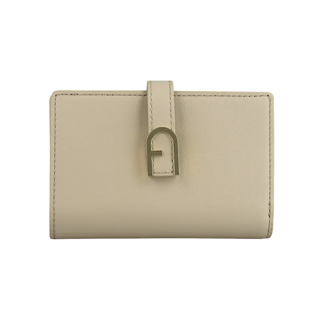 【FURLA 芙拉】FURLA FLOW壓釦對折6卡中夾(米)