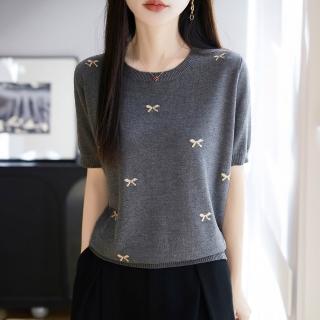 【ONEY 歐妮】★蝴蝶結優雅針織上衣(女裝/女上衣/舒適/圓領/T恤)