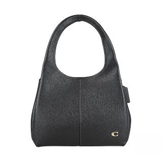 【COACH】COACH Lana 簡約立體金屬字LOGO荔枝紋設計小牛皮磁釦式肩背包(黑)
