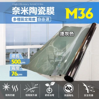 【台灣節能膜】DIY奈米陶瓷節能膜M36 尺寸76x500cm(透光率36% 高清/低內反光 窗戶隔熱紙 清晰)