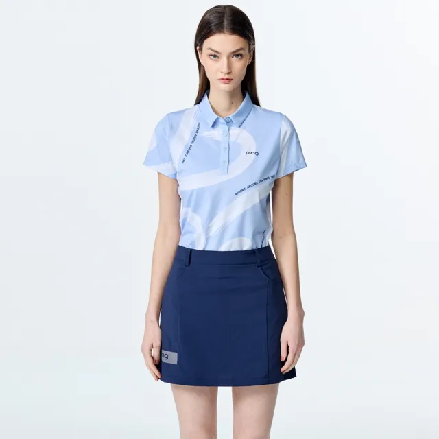 【PING】女款水彩筆刷涼感高爾夫短袖POLO衫-藍(吸濕排汗/GOLF/高爾夫球衫/RA25113-53)