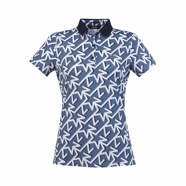 【PING】女款ARIZONA五角星短袖POLO衫-深藍(吸濕排汗/GOLF/高爾夫球衫/RA25114-58)