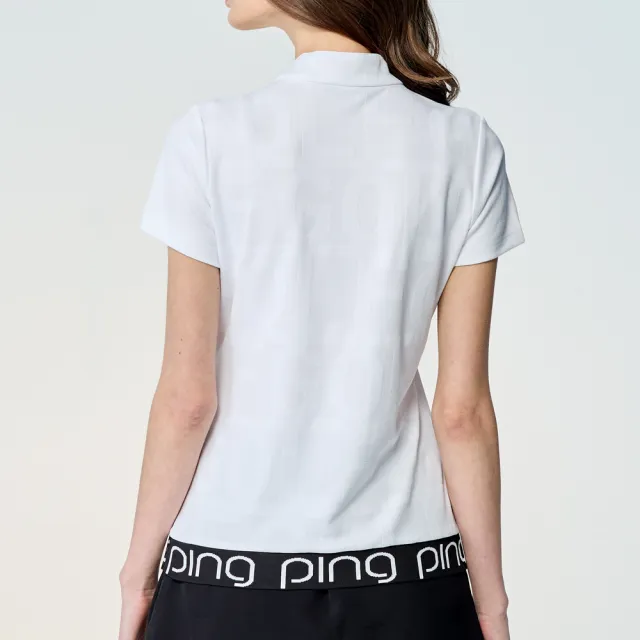 【PING】女款GOLF緹花涼感短袖立領上衣-白(吸濕排汗/高爾夫球衫/RA25116-87)