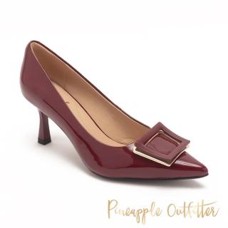 【Pineapple Outfitter】真皮方扣飾高底鞋 PITA(鏡紅色)