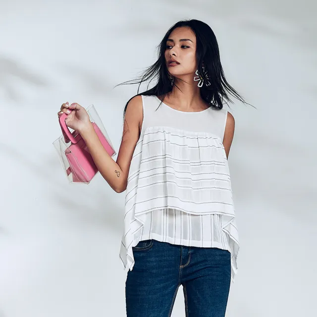 【ICHE 衣哲】Cop.Copine層紗堆疊不規則背心造型上衣