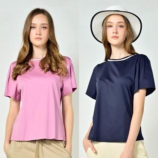 【Chlansilk 闕蘭絹】時尚典雅滾邊蠶絲短袖上衣