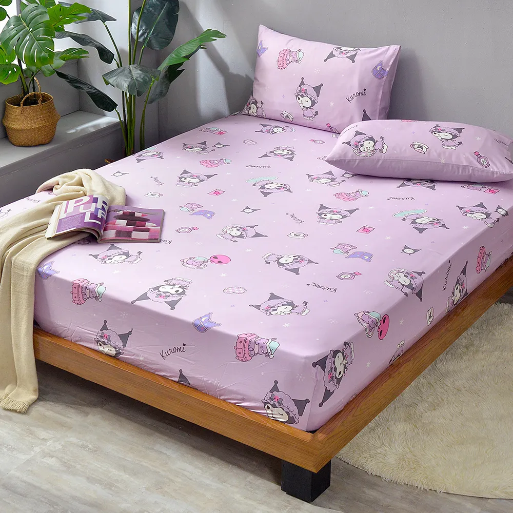 【Great Living 格蕾寢飾】英國Abelia 三麗鷗授權 100%天絲床包枕套組加大-酷洛米睡衣派對(800織)