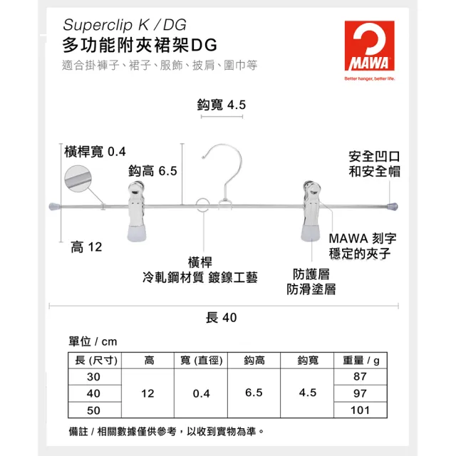 【MAWA】德國原裝進口時尚止滑無痕無痕多功能裙褲夾40cm/20入 黑