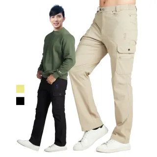 【戶外趣】男款薄款耐磨防潑水超彈性防曬雙鉚釘10口袋休閒長褲(HPM017 黑色/淺卡其)