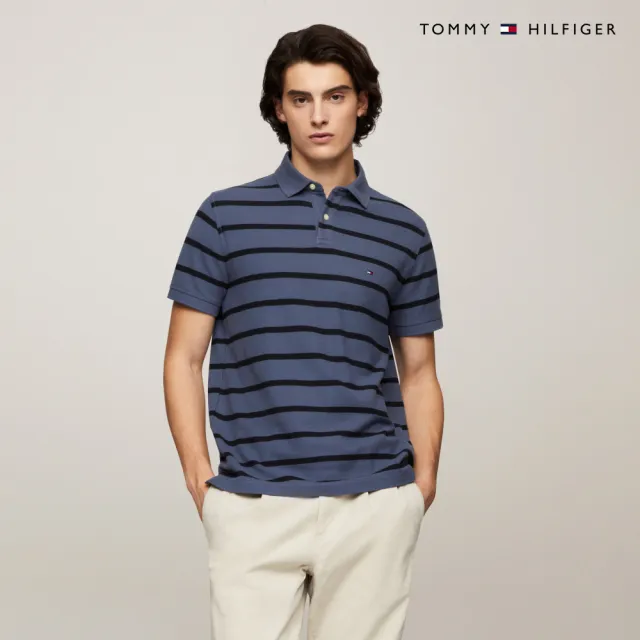 【TOMMY HILFIGER】官方旗艦館 精緻條紋彈性 Polo 衫_藍色
