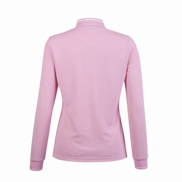 【PING】女款胸前印花吸濕排汗長袖立領上衣-粉(GOLF/高爾夫球衫/RA25137-15)