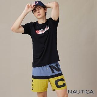 【NAUTICA】官方旗艦 男裝 COMPETITION撞色修身運動短褲(黃藍色)