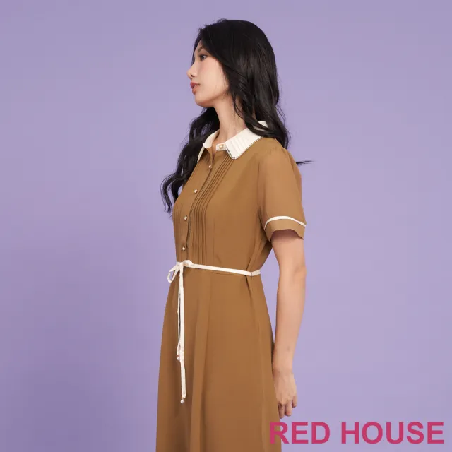 【RED HOUSE 蕾赫斯】簡約壓褶門襟綁帶洋裝(共2色)