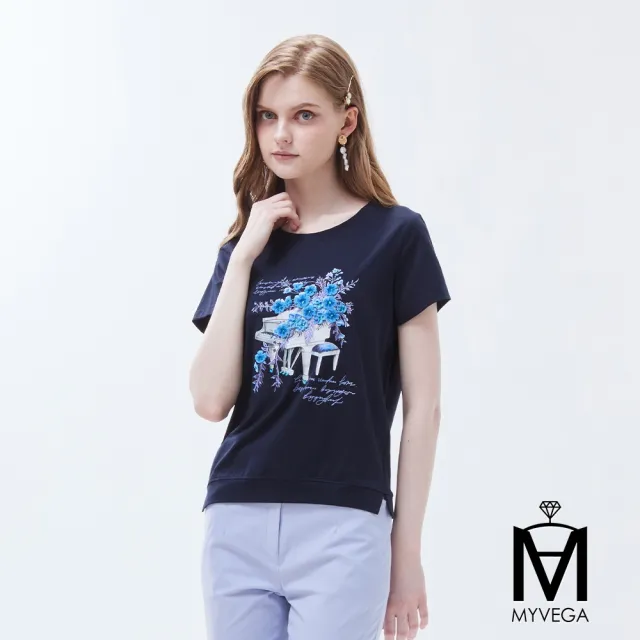 【MYVEGA 麥雪爾】MA涼感冰瓷棉彈性夏日印花上衣-多款任選(女上衣/涼感/短袖/冰瓷棉)