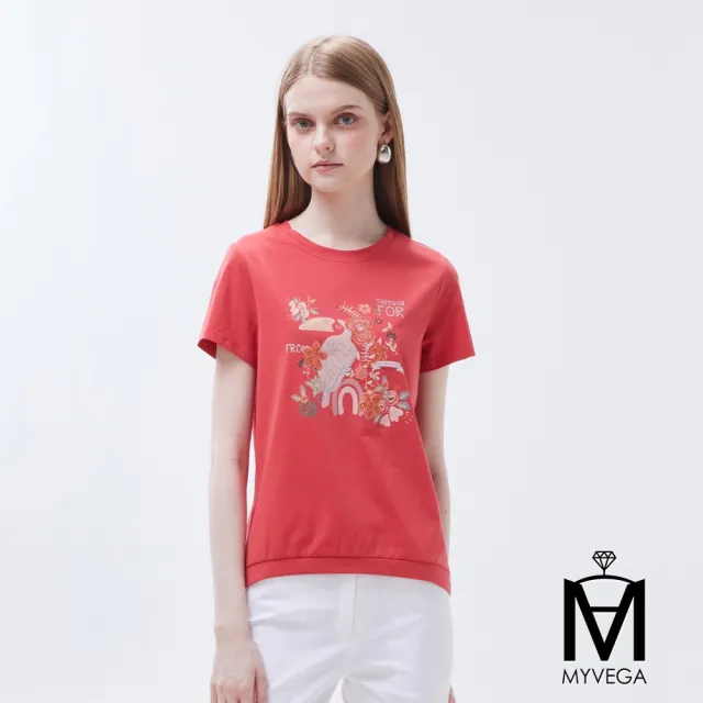 【MYVEGA 麥雪爾】MA涼感冰瓷棉彈性夏日印花上衣-多款任選(女上衣/涼感/短袖/冰瓷棉)