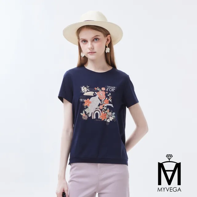 【MYVEGA 麥雪爾】MA涼感冰瓷棉彈性夏日印花上衣-多款任選(女上衣/涼感/短袖/冰瓷棉)