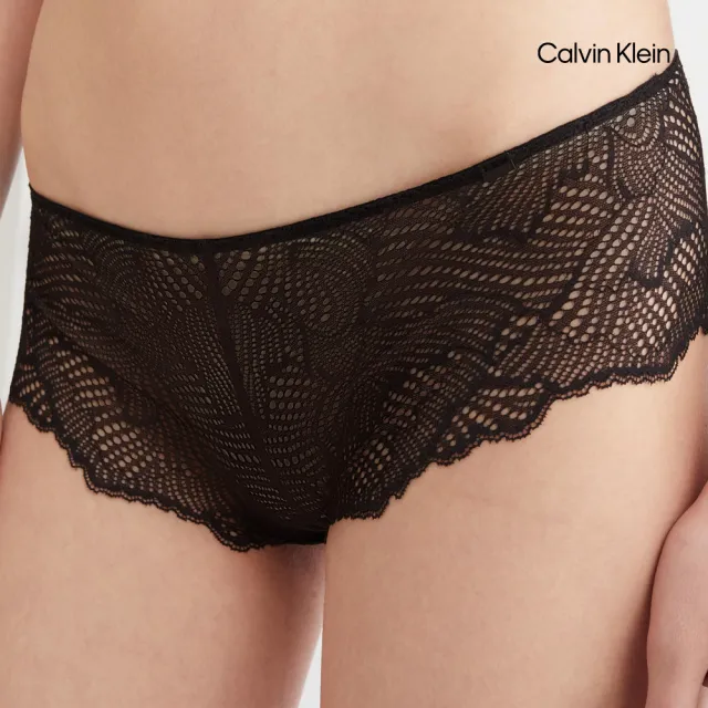 【CALVIN KLEIN】官方旗艦館 CK 波浪邊蕾絲低腰內褲_黑色