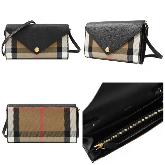 【BURBERRY 巴寶莉】WOC 經典棉麻格紋牛皮拼接多卡式翻蓋斜背包(三色可選)