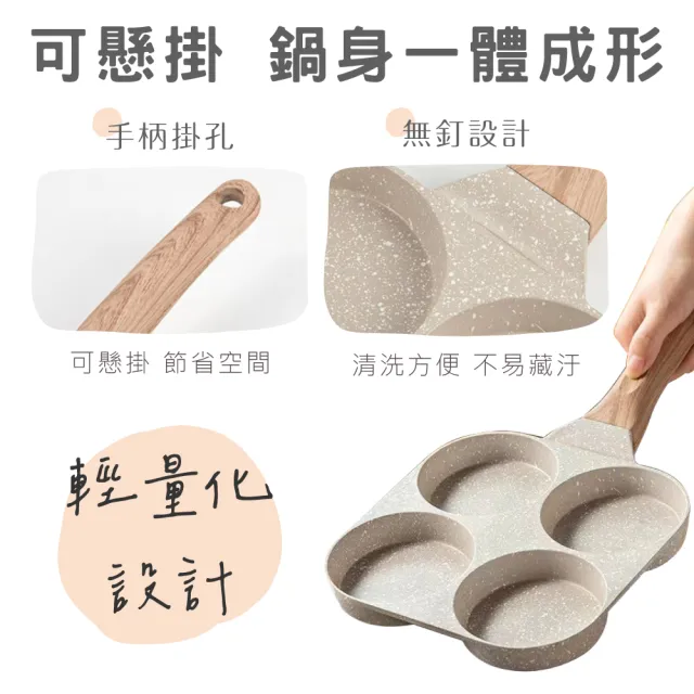 【鼎匠】升級版★雞蛋漢堡鍋 早餐煎鍋 4孔圓型 麥飯石不沾平底鍋(米白四格煎荷包蛋器模具玉子燒IH電磁爐)