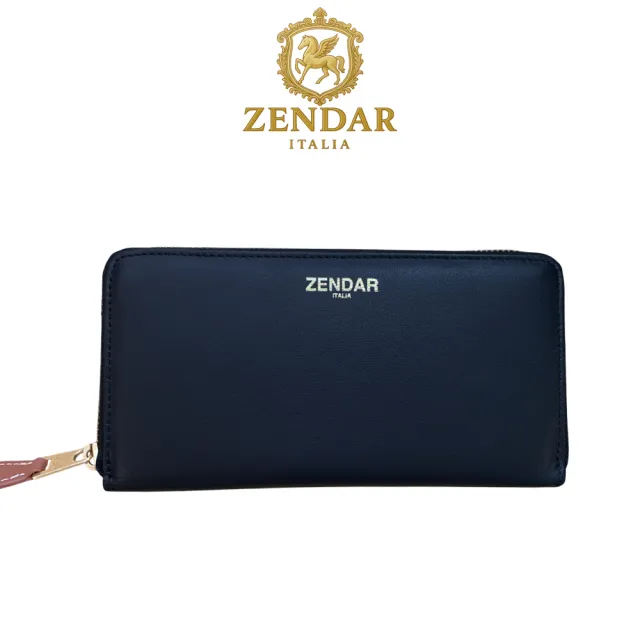 【ZENDAR】台灣總代理 限量1折 超柔軟頂級小羊皮拉鍊長夾 黛安娜系列 全新專櫃展示品(黑色 送禮盒提袋)