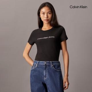 【CALVIN KLEIN】官方旗艦館 CK 經典標誌修身 T 恤 黑色
