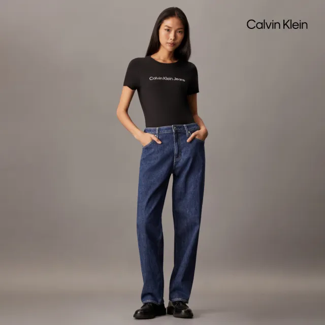 【CALVIN KLEIN】官方旗艦館 CK 經典標誌修身 T 恤_黑色