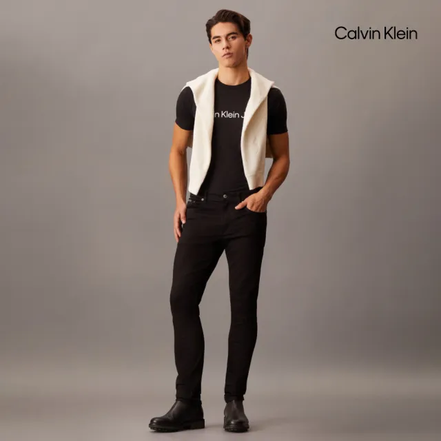 【CALVIN KLEIN】官方旗艦館 CK 經典標誌修身短袖 T 恤_黑色