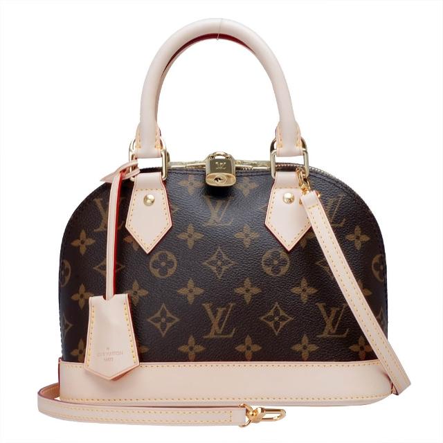 全新 LOUIS VUITTON 路易威登 M46990 Monogram 老花帆布貝殼兩用包，咖啡色系設計，採用高品質帆布與牛皮材質，配備原廠防塵套與品牌小卡。尺寸為上長 18 cm 下長 23.5 cm，寬 11.5 cm，高 17.5 cm，提把高度 9 cm，背帶長度 110 cm（可調整）。適合女性日常使用，拉鍊式開口，內有1個夾層，外層無夾層與內袋，無底珠，不適合放A4檔案。
