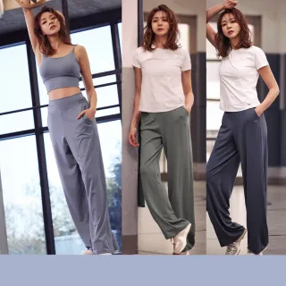 【STL】加長/縮短 韓國瑜伽 METRO Wide Pants 涼感 快乾 寬鬆 高腰 女 運動機能 落地 長褲(多色)
