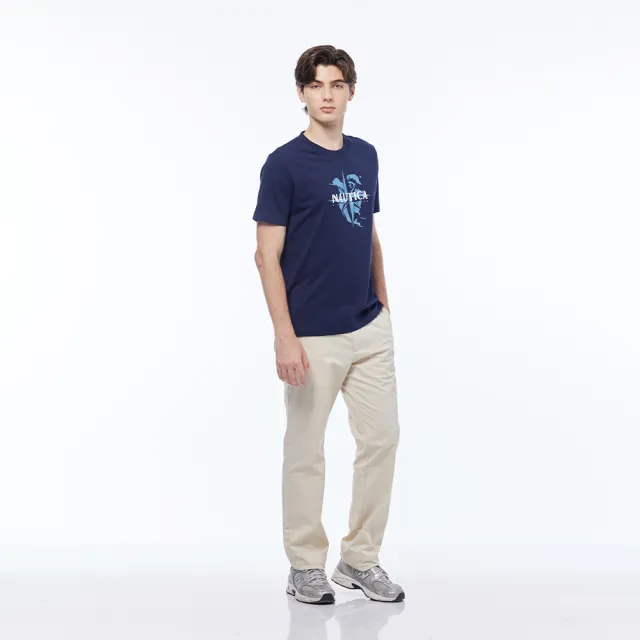 【NAUTICA】官方旗艦 男裝  指南針圖騰印花短袖T恤(藍色)