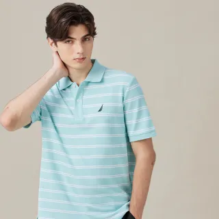 【NAUTICA】官方旗艦 男裝 跳色雙線條紋短袖POLO衫(淺藍色)