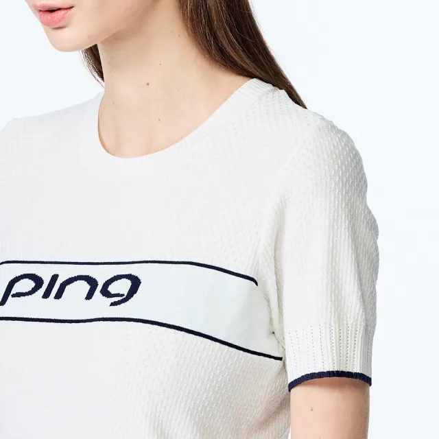 【PING】女款LOGO圓領休閒薄款針織衫-白(GOLF/高爾夫球衫/RH25121-87)
