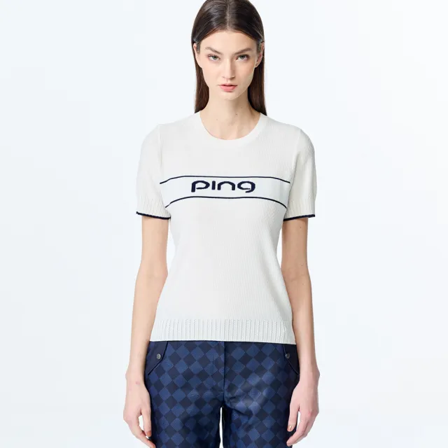 【PING】女款LOGO圓領休閒薄款針織衫-白(GOLF/高爾夫球衫/RH25121-87)