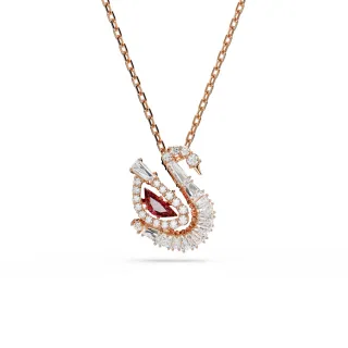 【SWAROVSKI 施華洛世奇】Dancing Swan 鏈墜 天鵝 紅色 鍍玫瑰金色