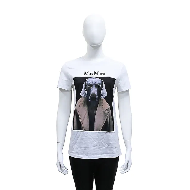MAX MARA 經典威瑪獵犬圖案短袖T恤(女款/白x棕)