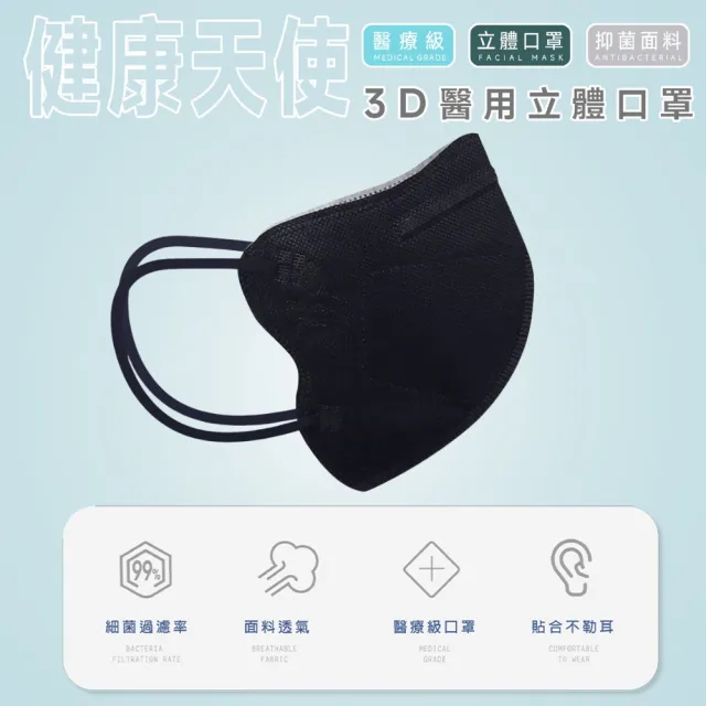 【健康天使】MIT醫用3D立體成人寬耳繩鬆緊帶口罩 白色(30入/袋)