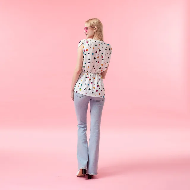 【ICHE 衣哲】Cop.Copine 法國原裝進口微甜白底彩點綁結上衣