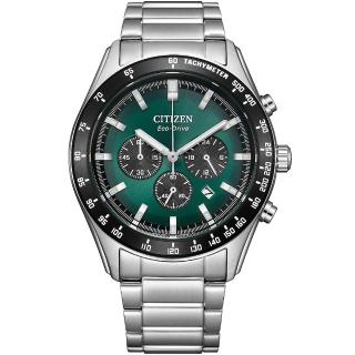 【CITIZEN 星辰】Chronograph系列 光動能三眼計時腕錶/綠面43mm(CA4674-58X)
