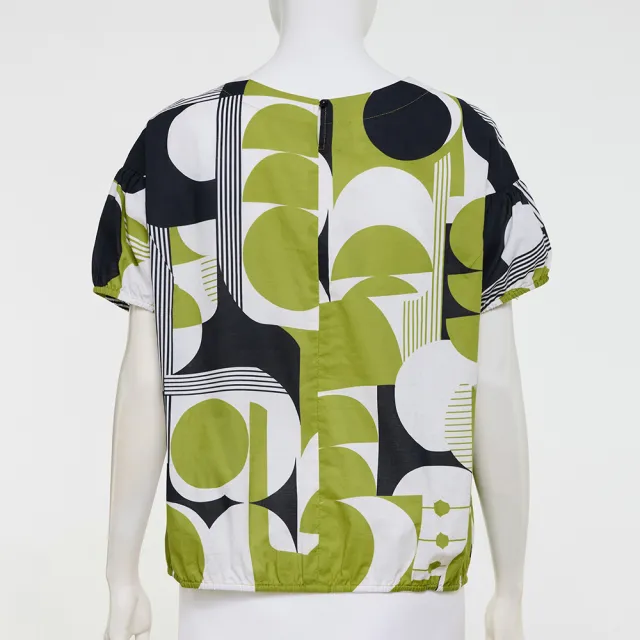 【ILEY 伊蕾】幾何圖形印花純棉上衣(綠；M-XL；1252011420)