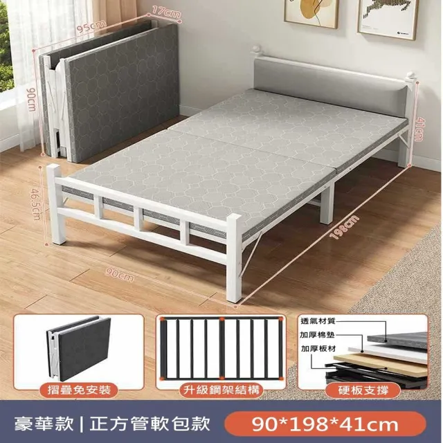 【MINE 家居】折疊床 單人床  雙色選購 升級198公分 寬90cm(免安裝 工業鋼架結實穩固)