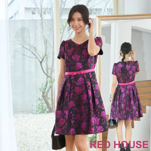 【RED HOUSE 蕾赫斯】輕奢花朵緹花洋裝(紫色)