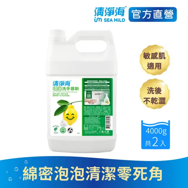 【清淨海】環保洗手慕斯4000gX2入(溫和清潔/手部潔淨/無添加酒精/無皂鹼/蓬鬆泡沫/嬰童用)