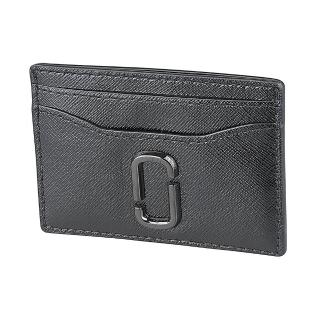 【MARC JACOBS】MARC JACOBS The Utility Snapshot金屬黑字LOGO防刮牛皮4卡開口式卡夾(黑)