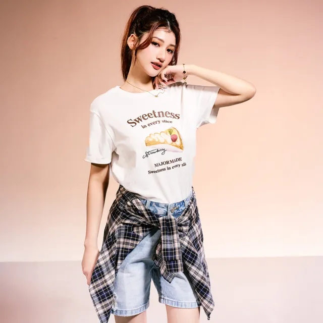 【MAJOR MADE】手繪風法式蛋糕彈力短T(女裝短袖/圖案短T/休閒上衣)